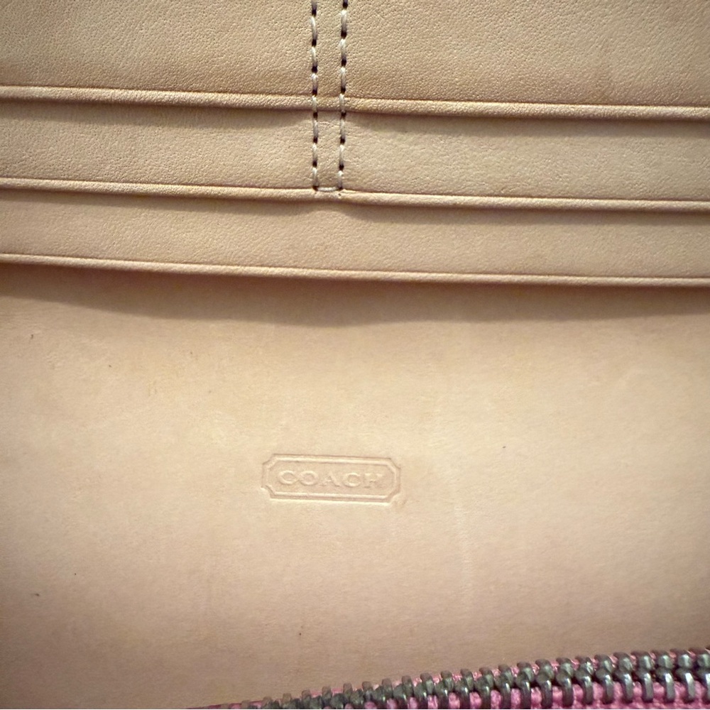 COACH Pink Signature C Monogram Canvas French Flap Bifold Wallet Suede Strap Y2K - Picture 4 of 6